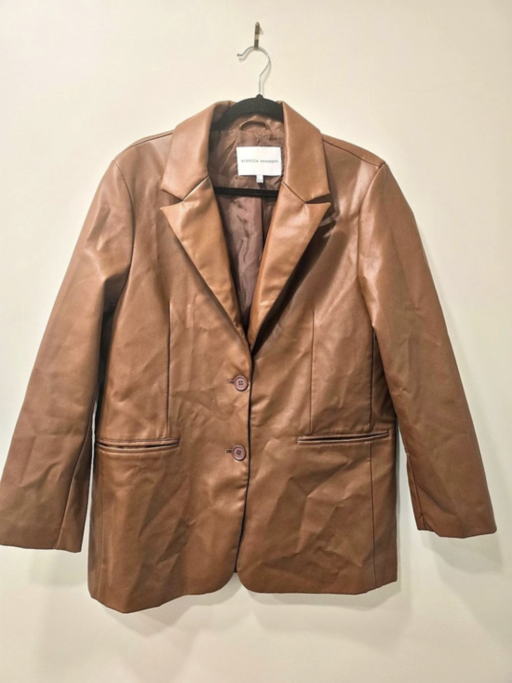 Rebecca Minkoff Faux Leather Blazer in Brown Size Large Oversized